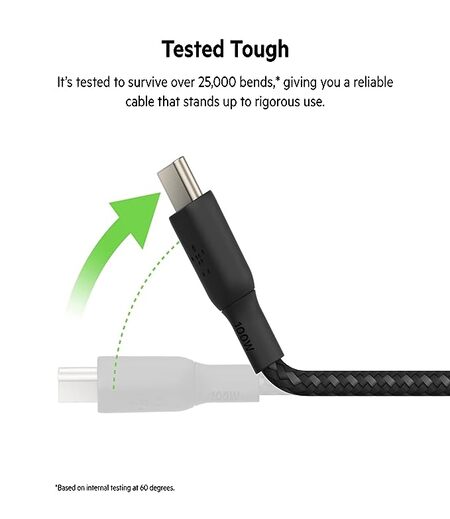 Belkin USB-C to USB-C Fast Charging PD supports up to 100W Charge and Sync Ultra Flexible Silicone, Double Nylon Braided Cable, USB-IF Certified 6.6 feet (2 meters) – Black