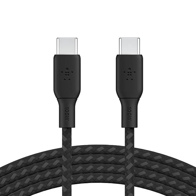 Belkin USB-C to USB-C Fast Charging PD supports up to 100W Charge and Sync Ultra Flexible Silicone, Double Nylon Braided Cable, USB-IF Certified 9.9 feet (3 meters) – Black