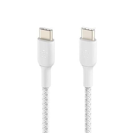 Belkin USB C to USB C Fast Charging Type C Cable Tough Unbreakable Braided Nylon Material, 60W PD, 3.3 feet (1 Meter) for Laptop, Personal Computer, Smartphone, Tablet, USB-IF Certified - White