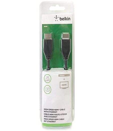 Belkin High Speed HDMI Cable Supports Ethernet, 3D, 4K, 1080p, Audio Return for Television (2 Meters) - Black
