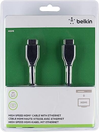 Belkin High Speed HDMI Cable Supports Ethernet, 3D, 4K, 1080p, Audio Return for Television (5 Meters) - Black