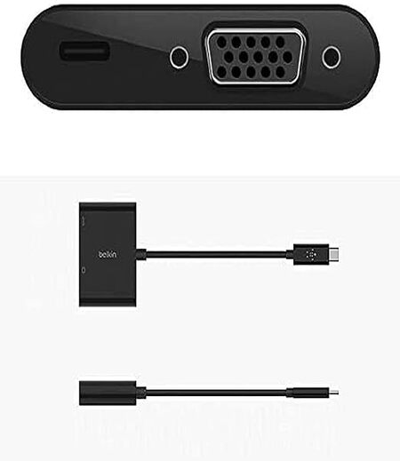 Belkin USB-C to VGA Adapter + Charge (Supports HD 1080p Video Resolution, 60W Pass-Through Power for Connected Devices) MacBook Pro VGA Adapter, Black