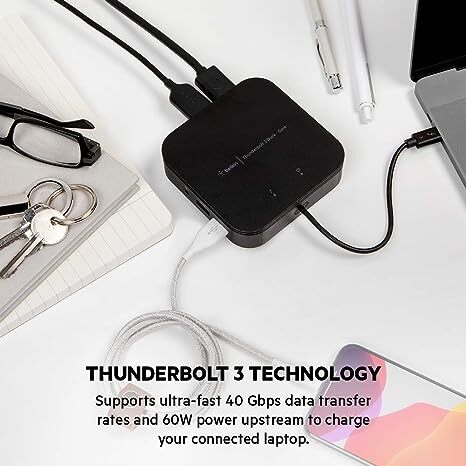 Belkin Thunderbolt 3 Dock Core w/Thunderbolt 3 Cable (Thunderbolt Dock for Mac and Windows) Dual 4K @60Hz, 40Gbps Transfer Speeds, 60W Upstream Charging (F4U110bt) - Black