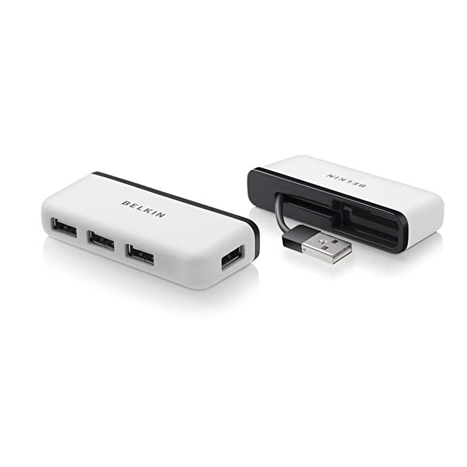 Belkin 4-Port USB to USB 2.0 Ultra-Mini Hub Adapter for MacBook, Laptop and Desktop (White)
