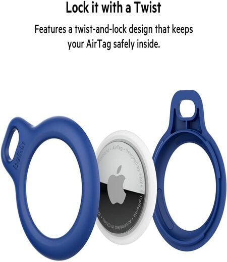 Belkin AirTag Case Secure Holder with Key Chain for Apple Air Tag Protective Cover with Advance Scratch Resistance - Blue Colour (F8W973)