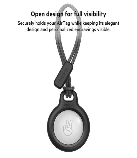 Belkin AirTag Case with Strap, Secure Holder Protective Cover for Air Tag with Scratch Resistance Accessory - Black Colour (F8W974)