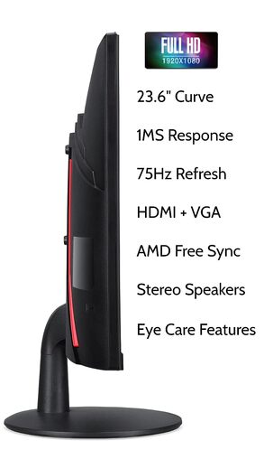 Acer ED240Q 23.6 inch (59.94 cm) LED 1920 x 1080 Pixels Full HD Backlit LED Curved Monitor LCD VA Panel Monitor| 250 Nits Brightness| 1500R I 1MS, 75Hz Refresh Rate| HDMI & VGA | Black