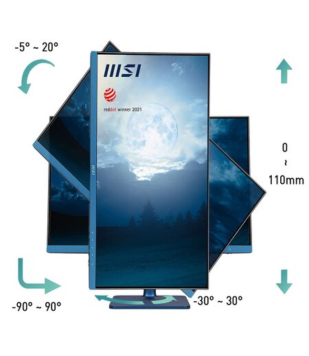 MSI Modern MD241P Ultramarine 24 Inch Monitor - Full HD (1920 x 1080) Pixels, 75Hz, IPS, 5ms, HDMI, Type-C, Adjustable Stand, Speakers, Anti-Glare/-Flicker, Less Blue Light, TÜV Certified, VESA Mount