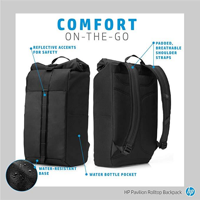 HP Pavilion Rolltop Black Backpack (5EE87AA)-M000000000177 www.mysocially.com