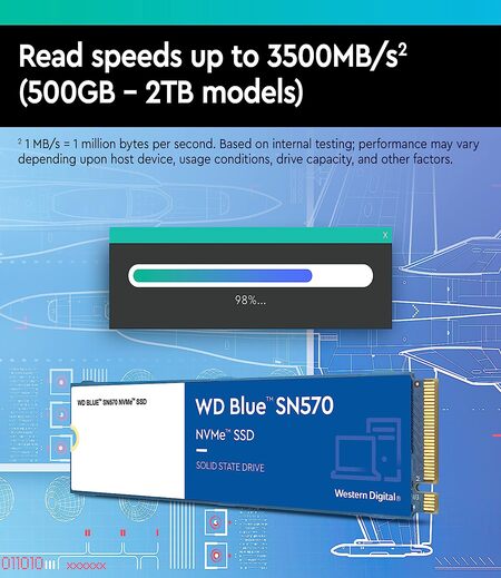 Western Digital WD Blue SN570 NVMe 250GB, Upto 3300MB/s, with Free 1 Month Adobe Creative Cloud Subscription, 5 Y Warranty, PCIe Gen 3 NVMe M.2 (2280), Internal Solid State Drive (SSD) (WDS250G3B0C)