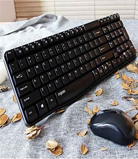 Rapoo X1800S Wireless Keyboard & Mouse Combo Optical 2.4G 108 Keys 1000 Dpi 10M Transmision Fn Keys(Black)