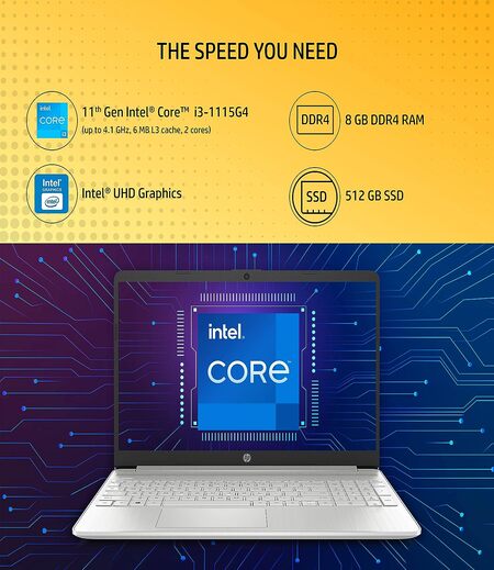 HP 15s-11th Gen Intel Core i3 15.6 Laptop (8GB RAM/512GB SSD, FHD, Micro-Edge, Anti-Glare Display UHD Graphics/Alexa/Windows 11/ Dual Speakers/Fast Charge/Win 11/Backlit/MS Office) 15s- fr2512TU