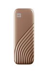 Western Digital 2TB My Passport Portable SSD, 1050MB/s R, 1000MB/s W, Upto 2 Meter Drop Protection, HW Encryption, Type-C Cable & Type-A Adaptor, for PC&Mac, Gold, 5Y Warranty, External SSD