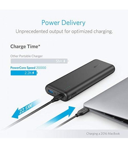 Anker PowerCore Speed 20000 PD, 20100mAh Portable Charger, Input & Output Type C Power Bank for Nexus 5 X 6P, LG G5, iPhone 8/X and Macbooks (Black)
