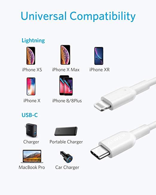 Anker USB C to Lightning Cable [6ft Apple MFi Certified] Powerline II for iPhone 11/11 Pro / 11 Pro Max/X/XS/XR/XS Max / 8/8 Plus, Supports Power Delivery (for Use with Type C Chargers)-M000000000242 www.mysocially.com