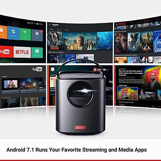 Nebula by Anker Mars II Portable Projector with 720p DLP Picture, Dual 10W Speakers, Android 7.1, 1 Second Auto-Focus, 30–150 in Screen, 4-Hour Playtime, Broad Connectivity, and Wireless Screen Cast-M000000000245 www.mysocially.com