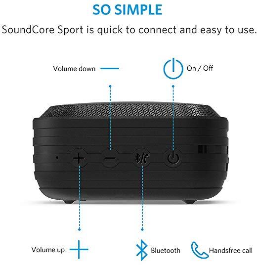Anker SoundCore Sport (IPX7 Waterproof/Dustproof Rating, 10-Hour Playtime) Outdoor Portable Bluetooth Speaker/Shower Speaker with Enhanced Bass and Built-In Microphone-M000000000246 www.mysocially.com