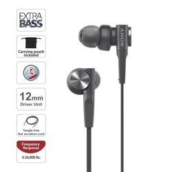 Sony MDR-XB55AP Wired Extra Bass in-Ear Headphones with Tangle Free Cable, 3.5mm Jack, Headset with Mic for Phone Calls and 1 Year Warranty - (Black)