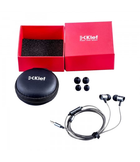 Klef X1 Metal Earphones with mic and Carry Pouch (Gunmetal Grey) | Gift Box