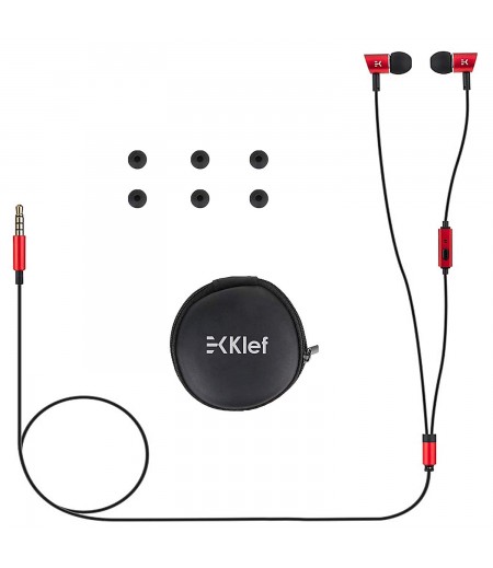Klef X1 Metal in-Ear Headphones with Mic and Carry Pouch (Blazing Red) | Gift Box