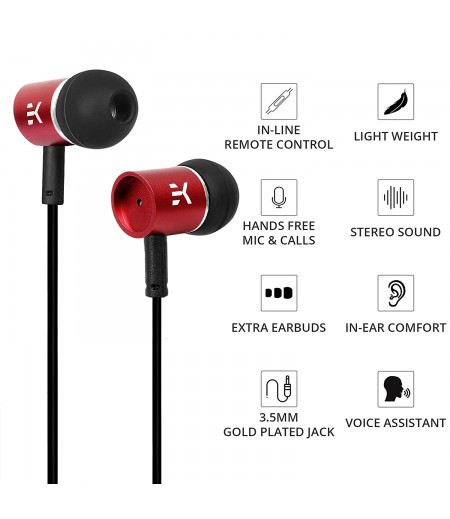 Klef X1 Metal in-Ear Headphones with Mic and Carry Pouch (Blazing Red) | Gift Box-M000000000386 www.mysocially.com
