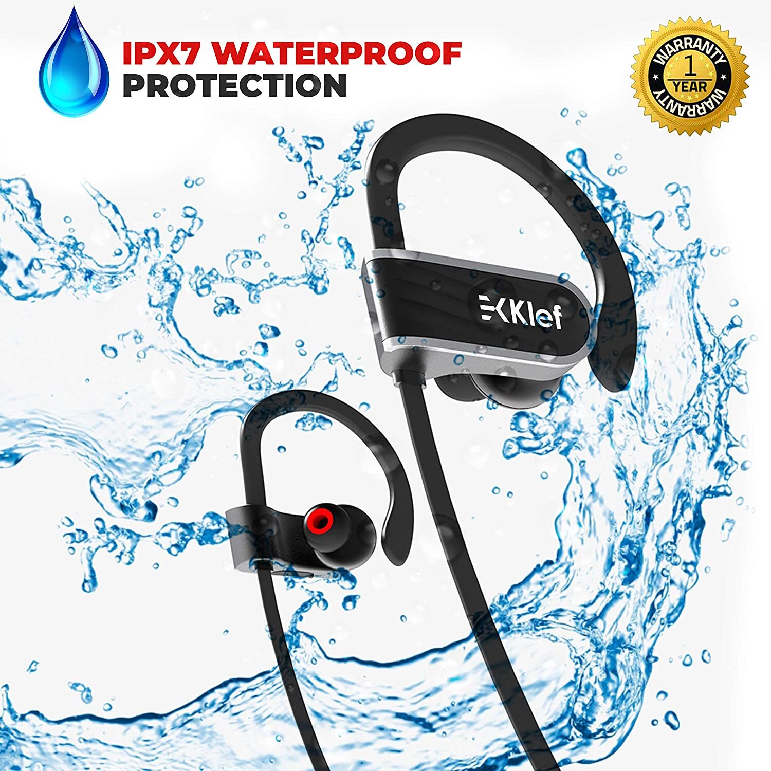 Klef X2 Wireless Bluetooth Headphones/Headset/Earphones with HD Quality Sound, Long Battery Life, Handsfree Mic and Free Travel Pouch/Carry Case (Black) | Waterproof Headphone - Rated IPX 7-M000000000387 www.mysocially.com