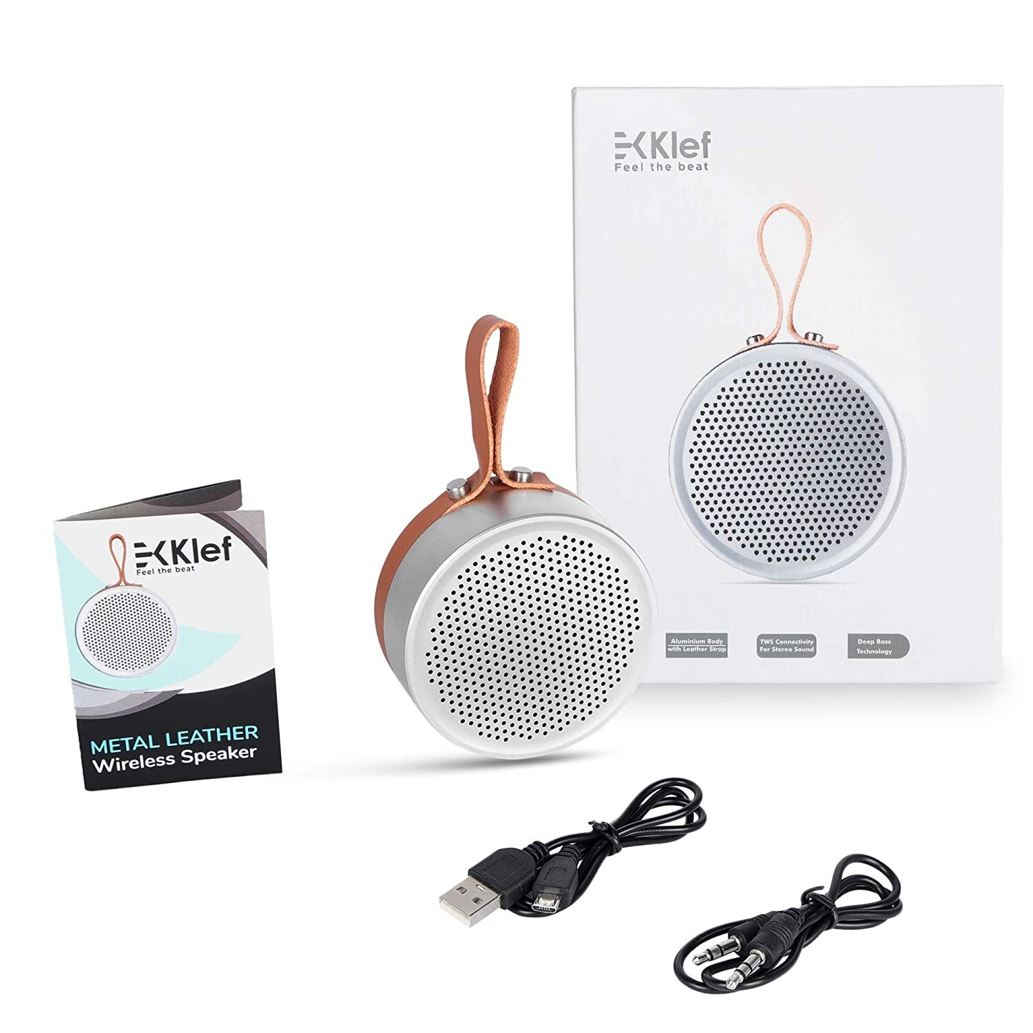 Klef X3 Metal Portable Wireless Bluetooth Speaker with Deep Bass and Mic (Silver)-M000000000389 www.mysocially.com