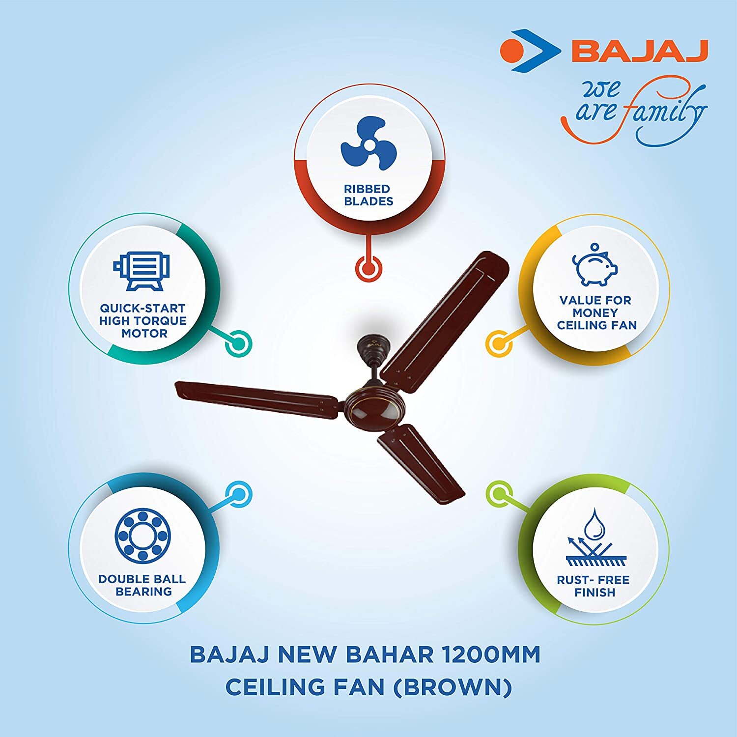 Bajaj New Bahar 1200mm Ceiling Fan (Brown)-M000000000396 www.mysocially.com