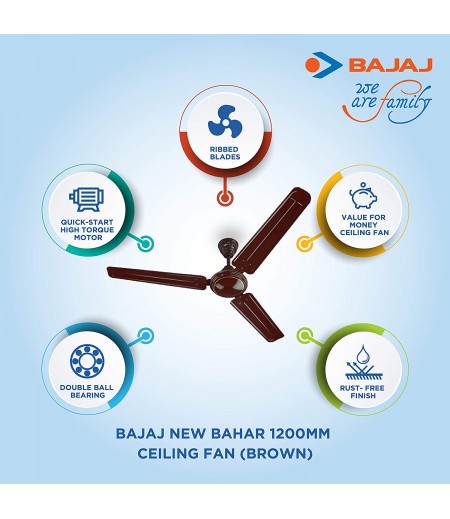 Bajaj New Bahar 1200mm Ceiling Fan (Brown)-M000000000396 www.mysocially.com