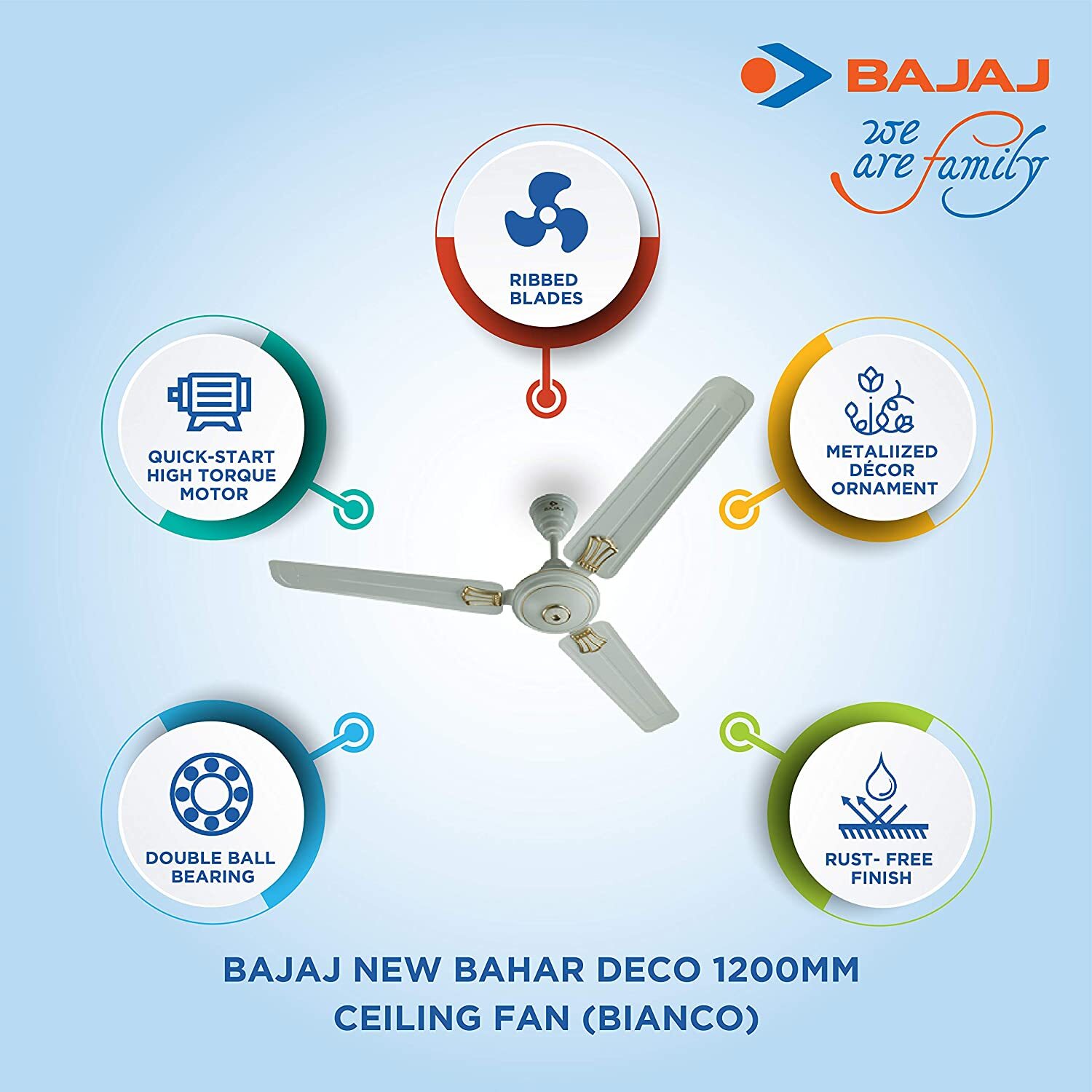 Bajaj New Bahar Deco 1200mm Ceiling Fan (Bianco)-M000000000397 www.mysocially.com