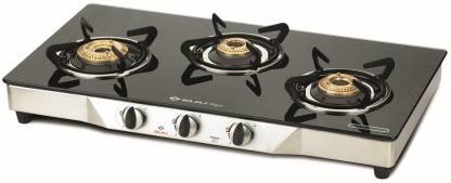 Bajaj Eco Stainless Steel 3 Burner Gas Stove with Manual Ignition (Black / Silver)-M000000000402 www.mysocially.com