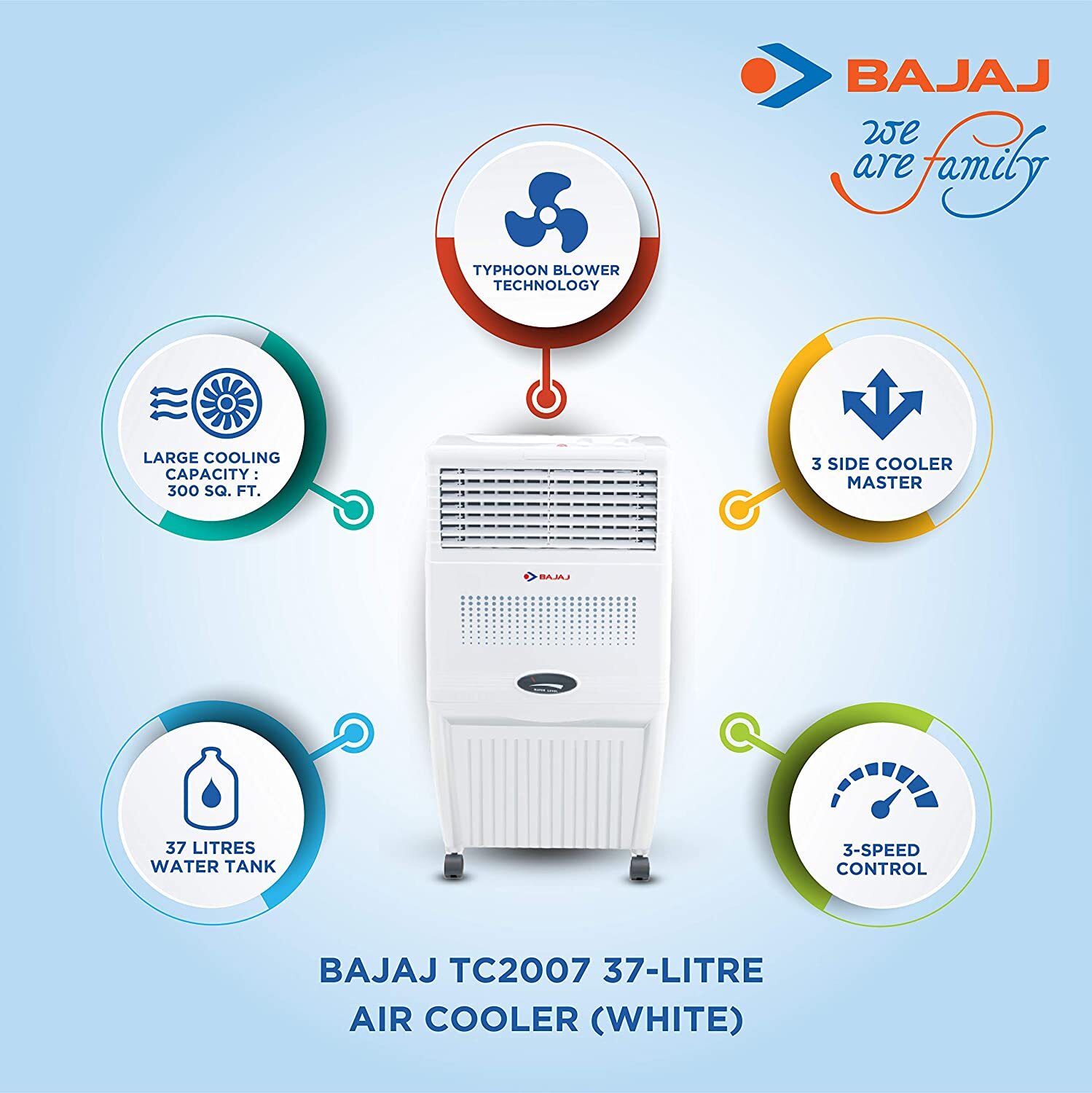Bajaj Coolest TC 2007 Tower Air Cooler White and 37 Litres-M000000000410 www.mysocially.com