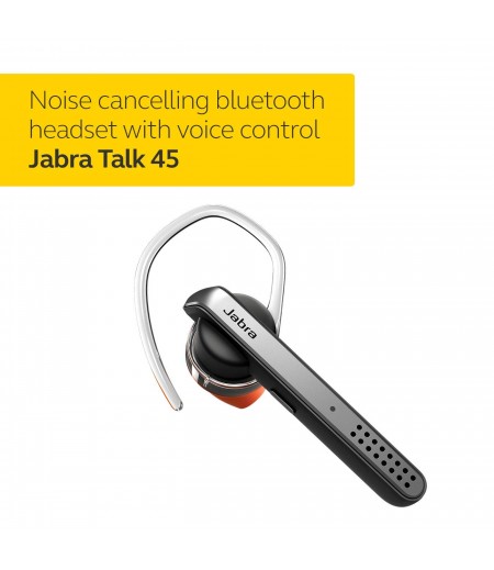 Jabra Talk 45 Bluetooth headset with dual mic noise cancellation for HD hands-free calls, 1-touch voice activation and streaming multimedia- Black-M000000000421 www.mysocially.com