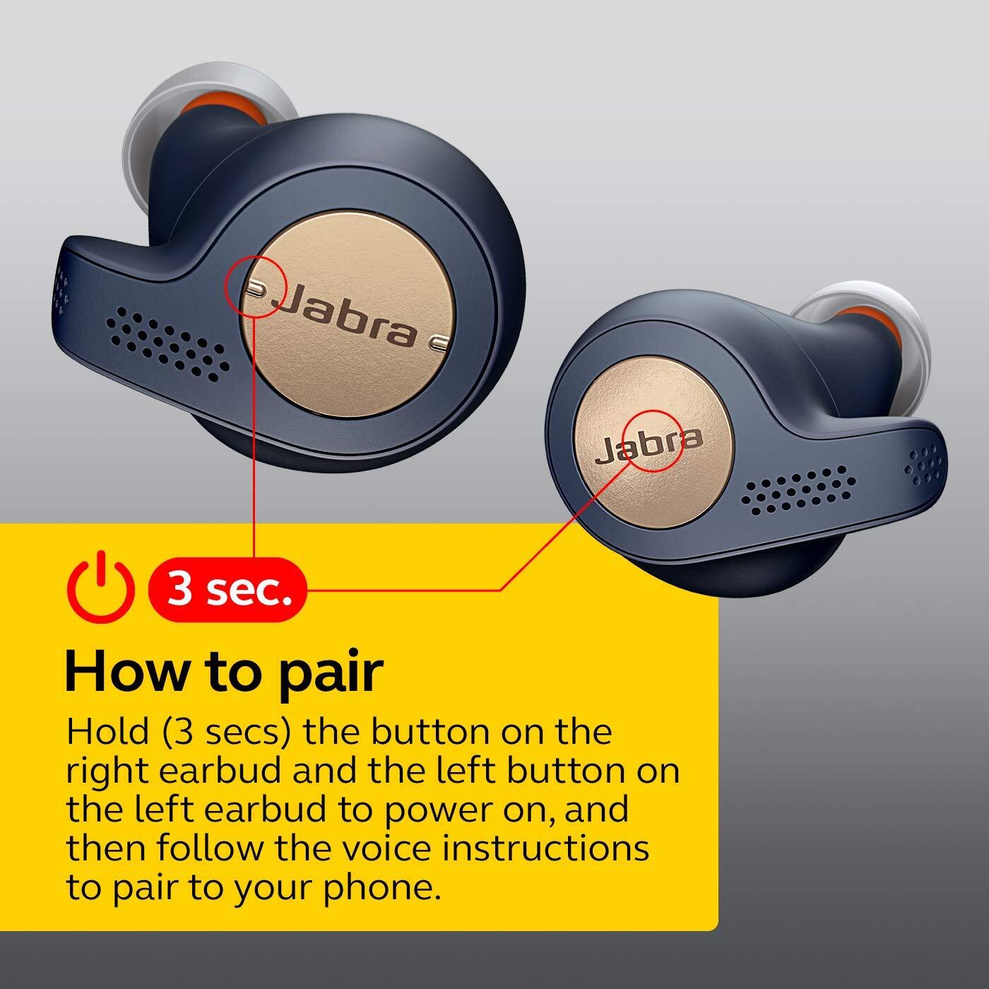 One Touch Jabra Elite Active 65t True Wireless Earbuds and Charging Case for true wireless music, calls and sport, No strings attached- Copper Blue-M000000000428 www.mysocially.com