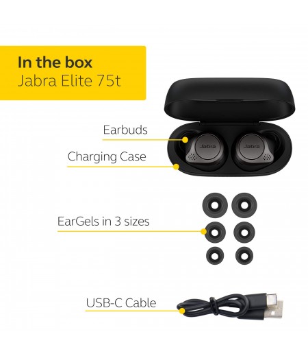 Jabra Elite 75t True Wireless Bluetooth Earbuds, 28 Hours Battery, Voice Assistant Enabled, Designed in Denmark - Titanium Black-M000000000429 www.mysocially.com