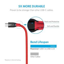 Anker Powerline+ AK-A8187091 USB-C to C Charging/Data Cable - 3 Feet (0.91 Meters) - Red, with Pouch