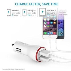 Anker 24W Dual USB PowerDrive 2 Car Charger with 3ft Micro USB to USB Cable, in White shade