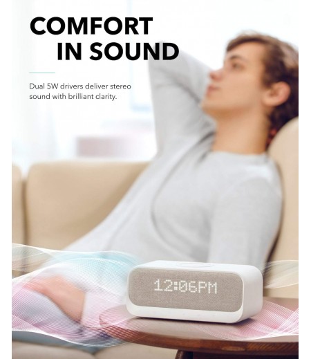Soundcore Wakey Bluetooth Speakers Powered by Anker with Alarm Clock, Stereo Sound, FM Radio, White Noise, Qi Wireless Charger-M000000000462 www.mysocially.com