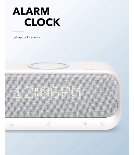 Soundcore Wakey Bluetooth Speakers Powered by Anker with Alarm Clock, Stereo Sound, FM Radio, White Noise, Qi Wireless Charger