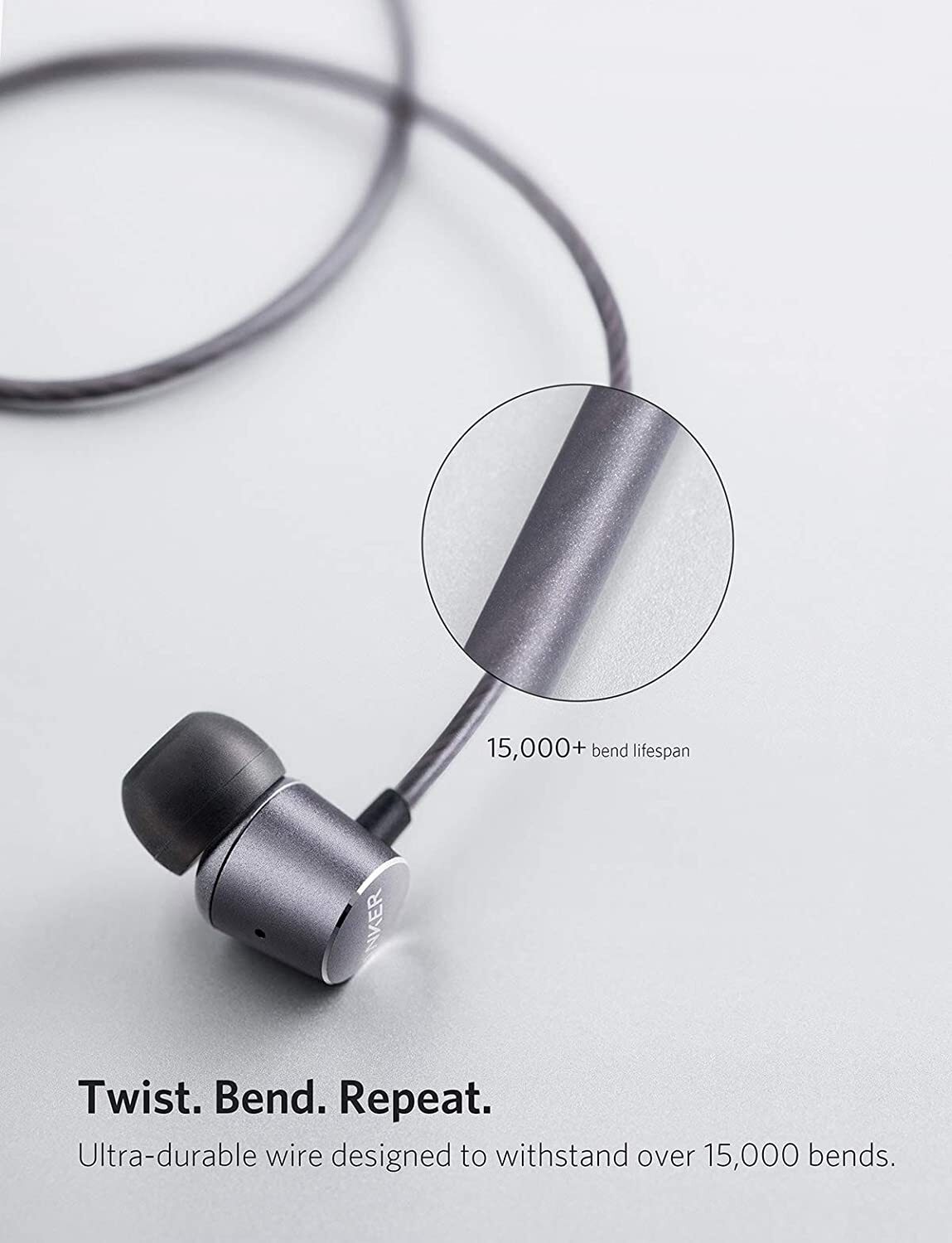 Anker Wired Soundbuds Verve with Built-in Microphone, in Ear Stereo Wired Headphones- Gray-M000000000467 www.mysocially.com