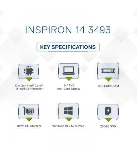 Dell Inspiron 3493 14-inch FHD Thin & Light Laptop (10th Gen i3-1005G1/4GB/256GB SSD/Win 10 + MS Office/Integrated Graphics/Platinum Silver) D560194WIN9SE-M000000000506 www.mysocially.com