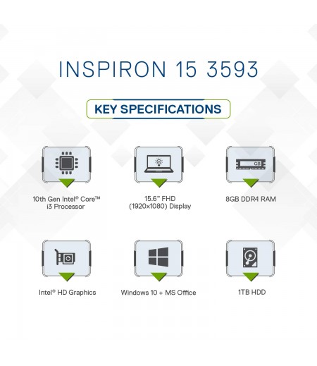 Dell Inspiron 3593 15.6-inch FHD Laptop (10th Gen Core i3-1005G1/8GB/1TB HDD/Windows 10 Home + MS Office/Intel HD Graphics),  Black-M000000000508 www.mysocially.com