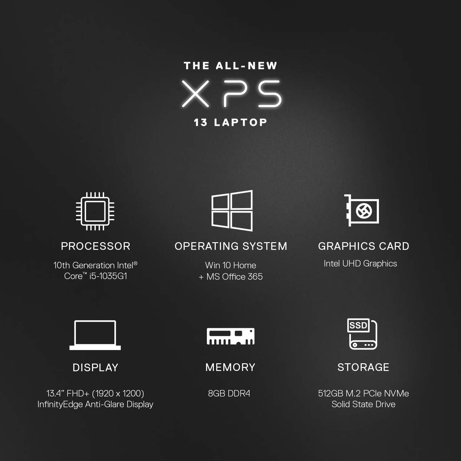 DELL XPS 9300 13.3-inch FHD Laptop (10th Gen Core i5-1035G1/8GB/512GB SSD/Windows 10 Home Plus & MS Office 365- 1Yr Subscription/Intel HD Graphics), Black-M000000000524 www.mysocially.com