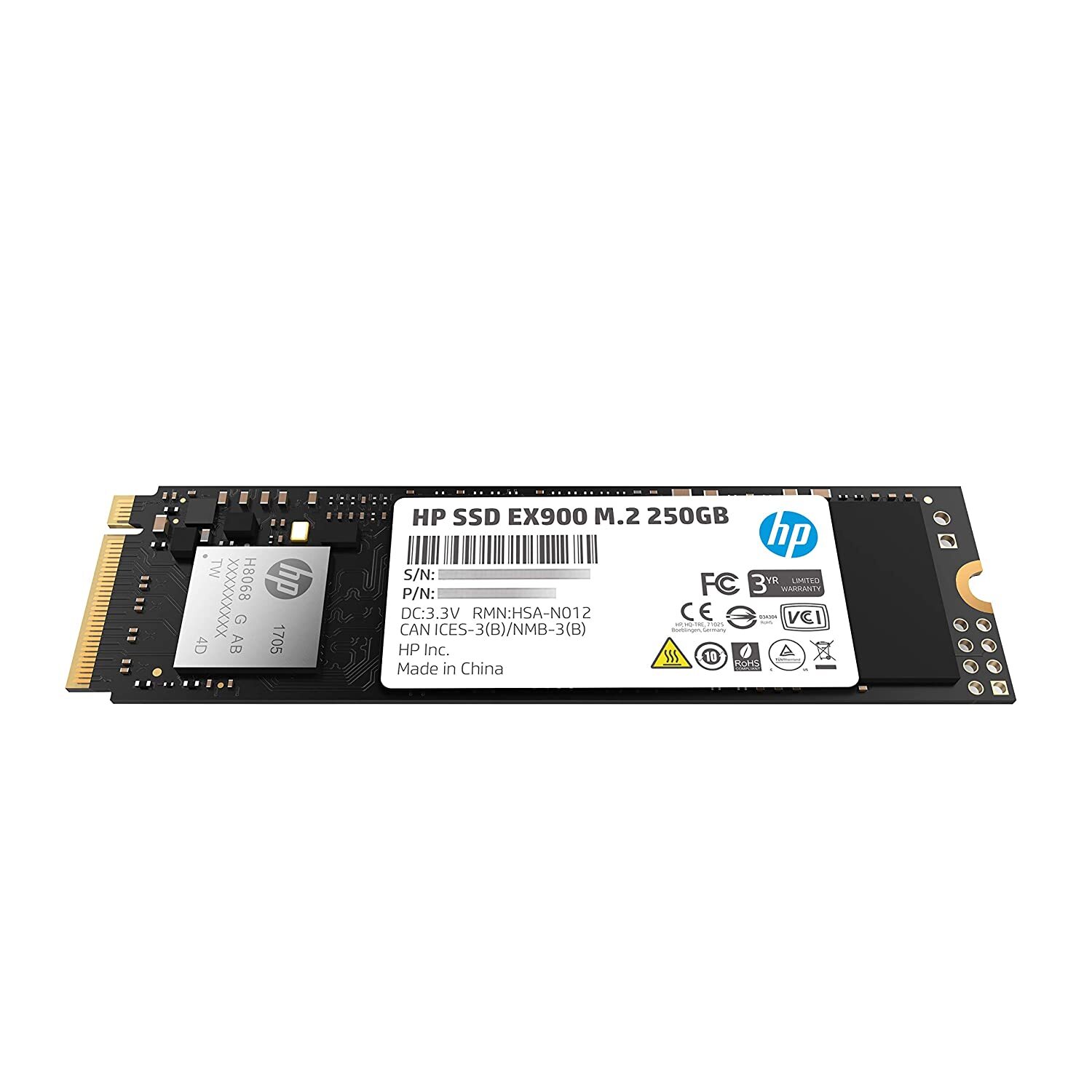 HP EX900 M.2 250GB PCIe 3.1 x 4 NVMe 3D TLC NAND Internal Solid State Drive (SSD) Max 2100 MBps (2YY43AA#ABC)
