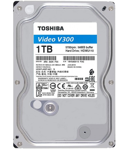Toshiba HDWU110UZSVA 1TB V300 3.5" Video Streaming Hard Drive with Temperature Control