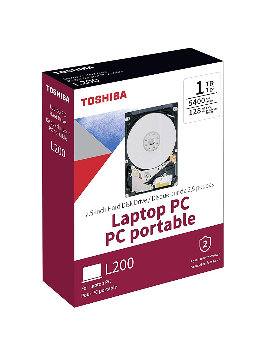 Toshiba L200 2.5 Inch 1TB Slim SATA Internal Hard Drive with 5400 rpm and Shock Sensor