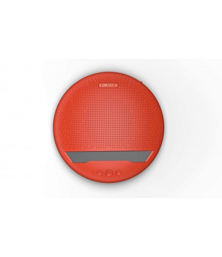 Corseca MuDisc 5W Portable Wireless Bluetooth Deep Bass Stereo Speaker with Mic FM Radio SD Card and Integrated Mobile Rest Stand, Red