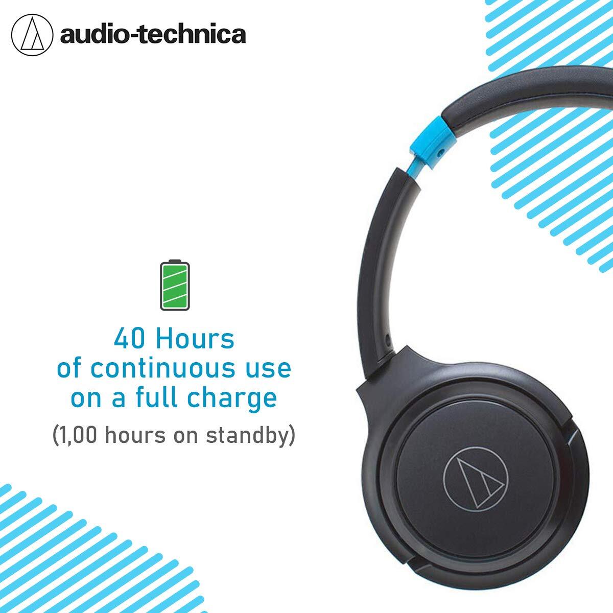 Audio-Technica ATH-S200BTGBL Bluetooth Wireless On-Ear Headphones with Built-in Mic & Controls, Gray/Blue