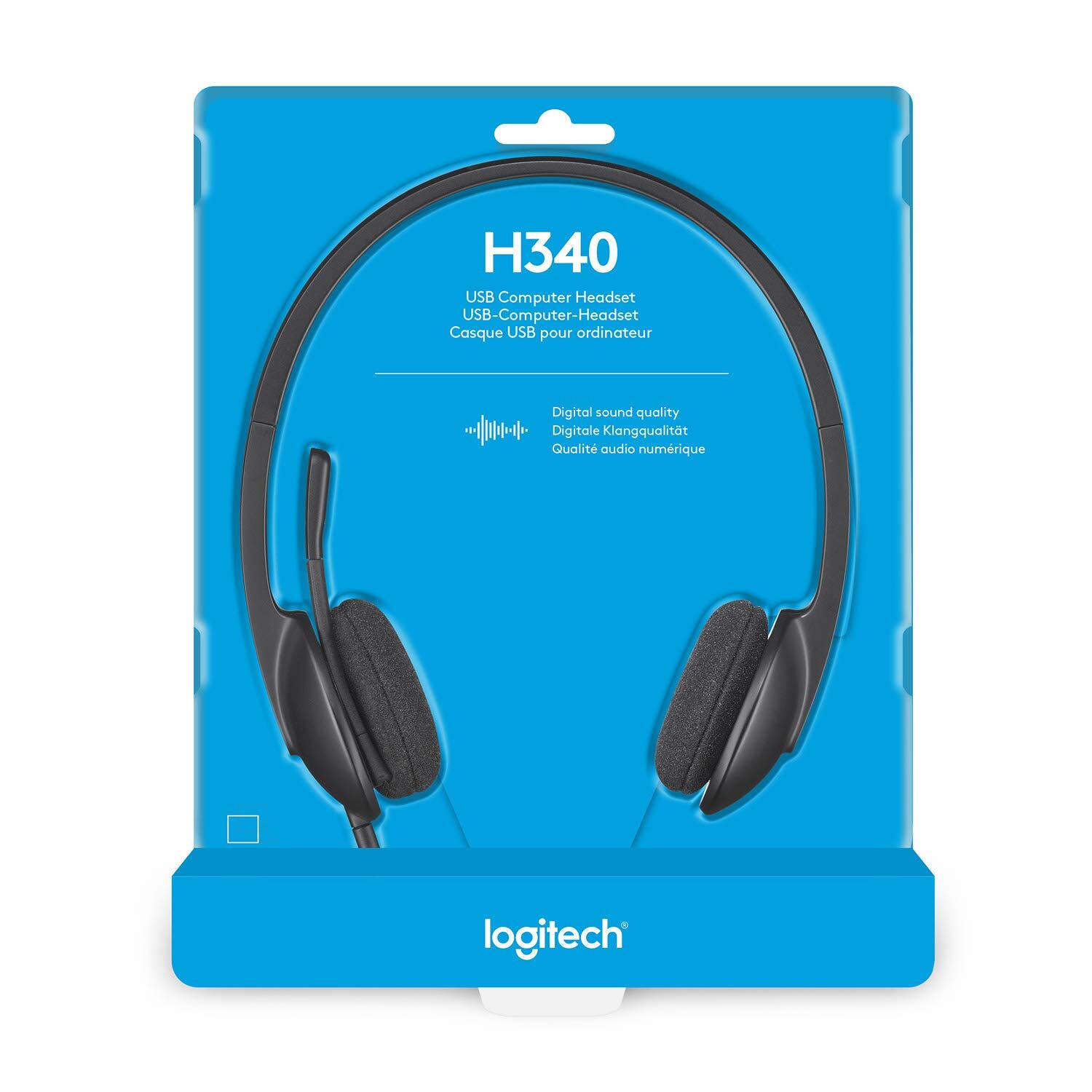 Logitech H340 Wired Headset, Stereo Headphones with Noise-Cancelling Microphone, Black