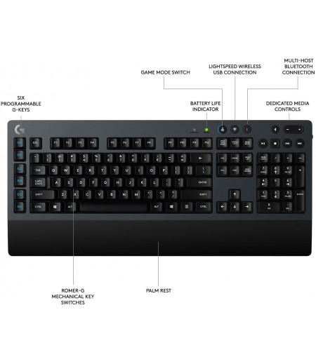 Logitech G613 LIGHTSPEED Wireless Mechanical Gaming Keyboard, Multihost 2.4 GHz + Blutooth Connectivity - Black